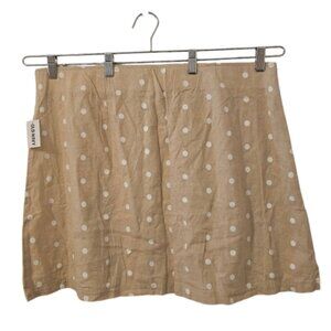 Brown and White Old Women's High-Waist Polka Dot Linen-Blend Mini Skirt